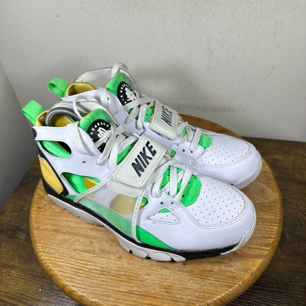 Nike Air Huarache Trainer White Green Yellow 679083-108 Mens 10.5 Sneaker